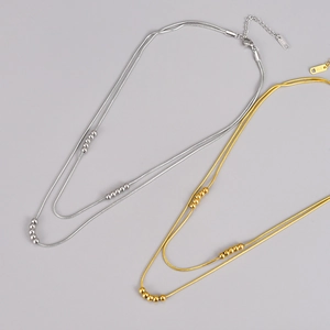 Double Layer Snake Chain Necklace Titanium Steel 18K Gold Plated Movable Beads Minimalist Jewelry For Women