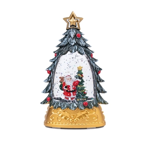 Luminous Christmas tree crystal ball with Santa Claus and golden star base desktop decor