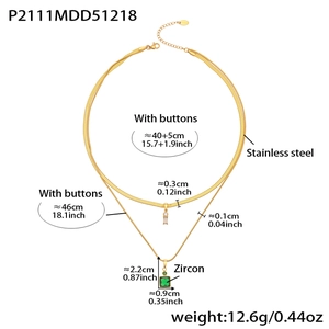 Detailed size specifications of the gold double-layered stainless steel zircon necklace