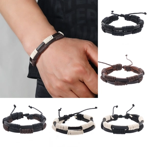 Retro Leather Woven Bracelet For Men Adjustable Handmade Wax Rope Tribal Punk Minimalist Jewelry
