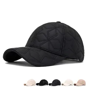 Diamond quilted faux leather baseball cap in five colors for winter warmth and style