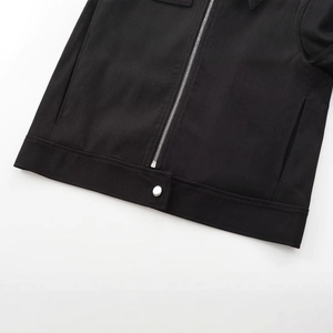 Classic black short bomber jacket for women featuring a stand collar and metal zipper detail