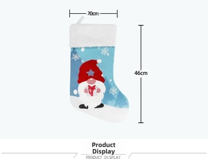 Chaussette de Noël avec gnome bleu et flocons, dimensions de 46 cm pour décoration