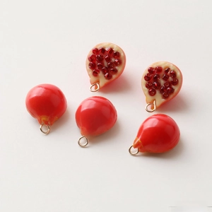 Miniature resin pomegranate charms with seeds and gold rings for DIY jewelry making