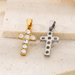 Cross Pendant Necklace Stainless Steel With Inlaid Rhinestones Hollow Back Religious Fashion Jewelry For Men And Women