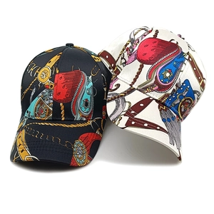 Women's floral print baseball caps with vintage equestrian horse bit silk pattern