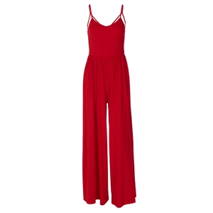 Chic red backless jumpsuit with deep V-neck and wide legs for a stylish summer look