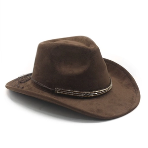 Cappello da cowboy western classico in camoscio marrone con fascia decorata con perline