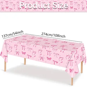 Pink bow disposable tablecloth for girls birthday party decoration 137x274cm size
