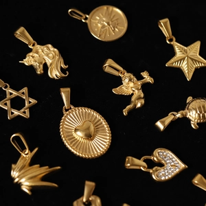 Vintage gold plated titanium steel charms set with unicorn and celestial motifs