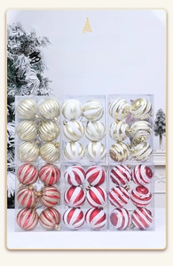 Detail of 6cm Christmas ball ornaments with glitter, stripes and painted patterns