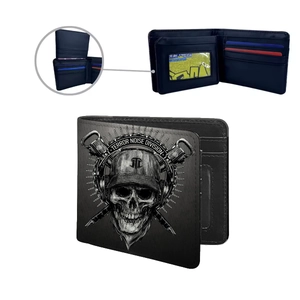 Bifold Wallet PU Leather Skull Print Multi Card Slots ID Window Punk Gothic Streetwear For Men Boys