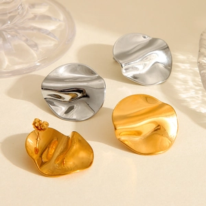 Irregular wavy geometric earrings in polished gold and silver stainless steel