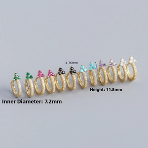 Detail view of colorful S925 silver flower earrings with multi-color zircon stones
