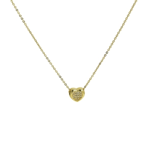Elegant 18k gold plated brass necklace featuring a micro-pave heart pendant on a fine chain