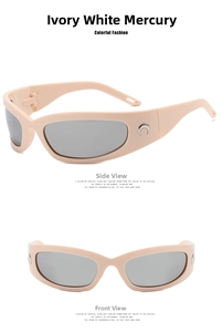 Streamlined off-white sports sunglasses with silver mirrored lenses and crescent moon logo