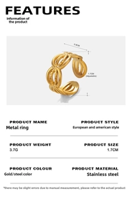 Detailed dimensions of 18K gold-plated braided ring with 0.9cm width and 1.7cm diameter
