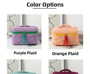 Detail view of quilted toiletry bags with grid pattern, knots zip, and top handles