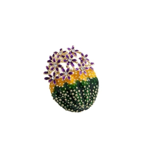 Chic enamel cactus flower brooch with purple petals and sparkling crystal center