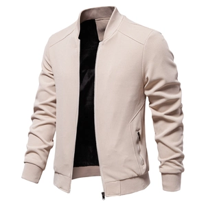 Men Waffle Knit Bomber Jacket Casual Stand Collar Full Zip Lightweight Outerwear Spring Autumn Solid Color Coat