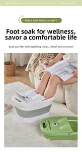 Foldable foot spa bucket with electronic temperature display and phone holder in home use