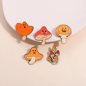 Halloween Enamel Brooch Zinc Alloy Spooky Mushroom Pumpkin Ghost Lapel Pins For Clothes Backpack Decoration