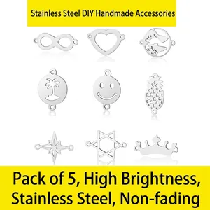 Titanium steel DIY charm set with infinity, palm tree and map hollow-out designs