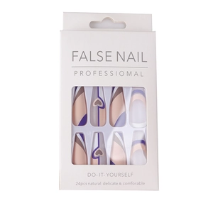 Faux ongles ballerine longs lot de 24 pièces avec motifs abstraits violets et roses