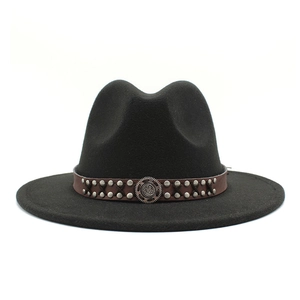 Vintage Fedora Hat Wide Brim Cotton Polyester Felt With Riveted Leather Band And Metal Medallion For Men Women