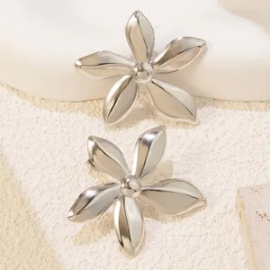 Elegant silver titanium steel five-petal flower earrings with a polished glossy finish