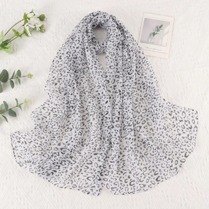 Long leopard print chiffon neck scarf for women with elegant black and grey animal patterns