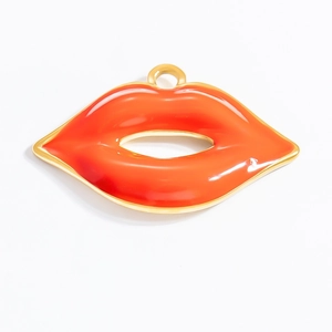 Lustrous red lip pendant with golden edges and a metal ring for DIY jewelry making