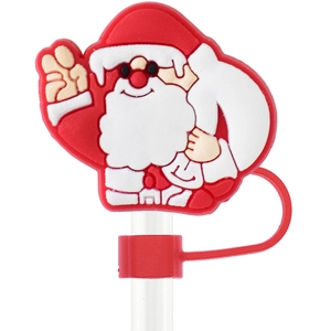 Christmas Santa silicone straw cover for 10mm reusable drinking straws on white background