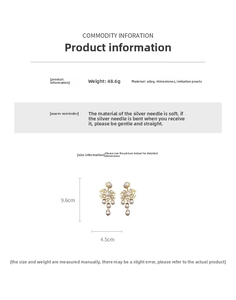 Size chart showing dimensions of the hollow flower pearl fringe earrings with silver needles