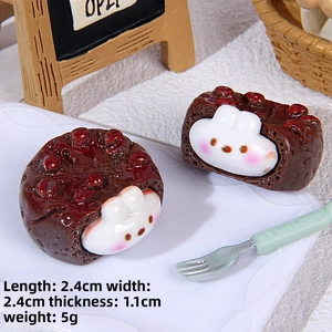 Miniature resin chocolate cake rolls with cute white rabbits for DIY craft and decor