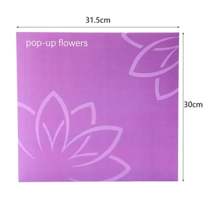 Detail showing the 31.5cm by 30cm dimensions of the purple 3D pop-up flower card