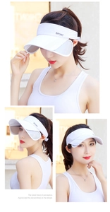 Detail of white sun visor with retractable side brims for enhanced outdoor protection
