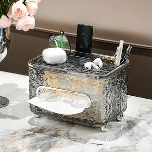 Leichter Luxus Wasserwelle Desktop Multifunktions Taschentuchbox PET ABS Aufbewahrungsbox Fernbedienung Handyhalter Für Wohnzimmer