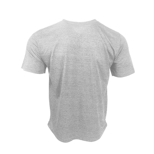 Back view of a men's casual grey short sleeve T-shirt with quick-dry breathable fabric