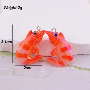 Detailed view of shrimp resin charms showing 3.1cm height and 2g weight measurements