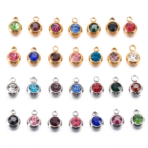 Set of 6mm stainless steel birthstone pendants with gold and silver bezel settings