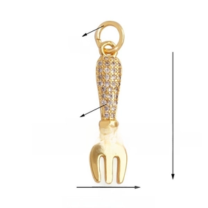 Macro shot of 22mm gold fork pendant with micro-pave stones and 6mm ring attachment