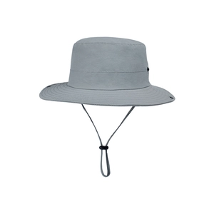 Cappello da sole impermeabile a tesa larga grigio per escursioni e pesca con cinturino
