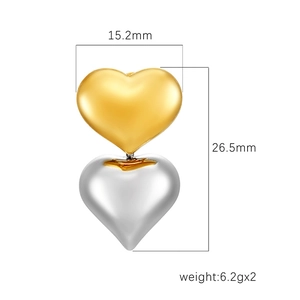 Boucles d'oreilles cœur bicolores or 18K et argent avec détails de dimensions