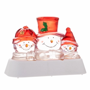 Illuminated Christmas snowmen crystal ball music box with LED lights and white base