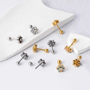 Stainless steel flower cartilage earrings with colorful zircon stones in gold and silver finish