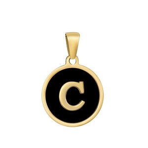 Gold and black stainless steel round pendant with bold English letter C design