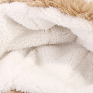 Cute camel plush hat for women with warm white faux shearling lining and thick material