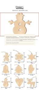 Detailed chart showing DIY wooden Christmas ornaments dimensions and various holiday shapes