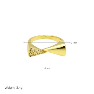 Detail view of 21mm wide gold-plated ring with cone design and cubic zirconia inlay